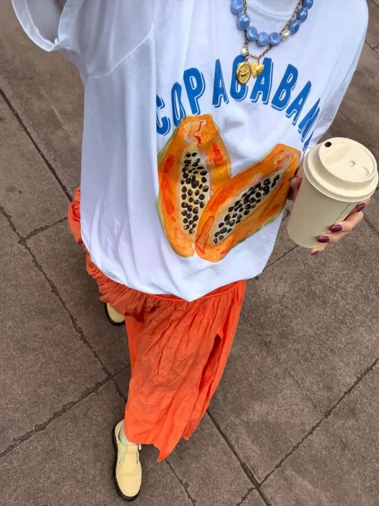 

JHYF американская ретро повседневная футболка большого размера ort Sve женская футболка с принтом манго и фруктов уличный хлопковый летний топ