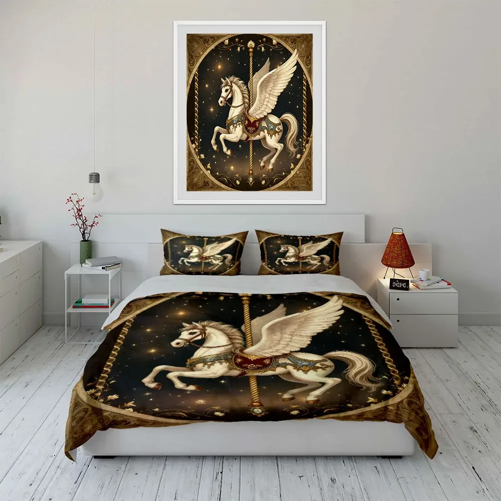 Elegant Pegasus Themed Decor Set Soft Comfortable Duvet Cover Bedding Set Included 1*Duvet Cover & 2*Pillowcases, gift