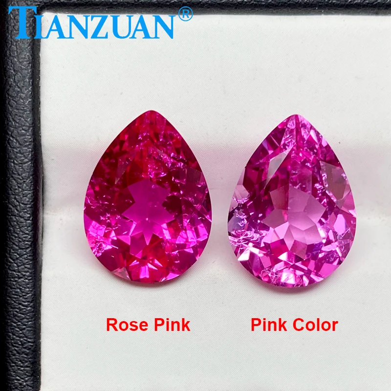Pear Shape Pink Color Lab Grown Sapphire Natual Cut Synthetic Corundum with Cracks Inclusions Inside with AGL certificate