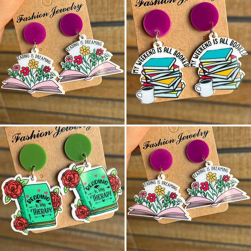 New Teacher Student Earrings Reading Enthusiasts Reading Book Earrings Coffee Flower Inspiration Love Reading Earrings Gift