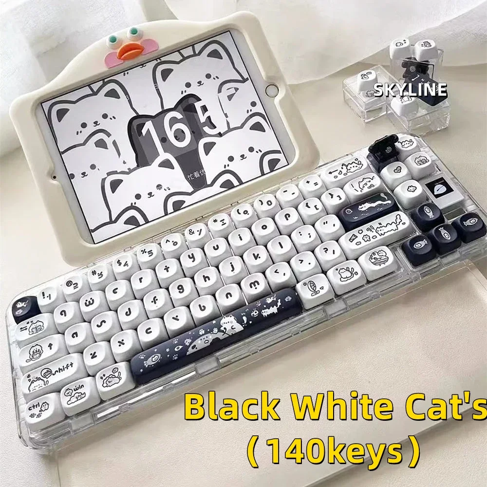 

MOA Keycaps Black White Cat's Keycap theme PBT five-sided heat sublimation For MX Switch Fit 61/64/68/87/96/104/108 Keyboard 키 캡