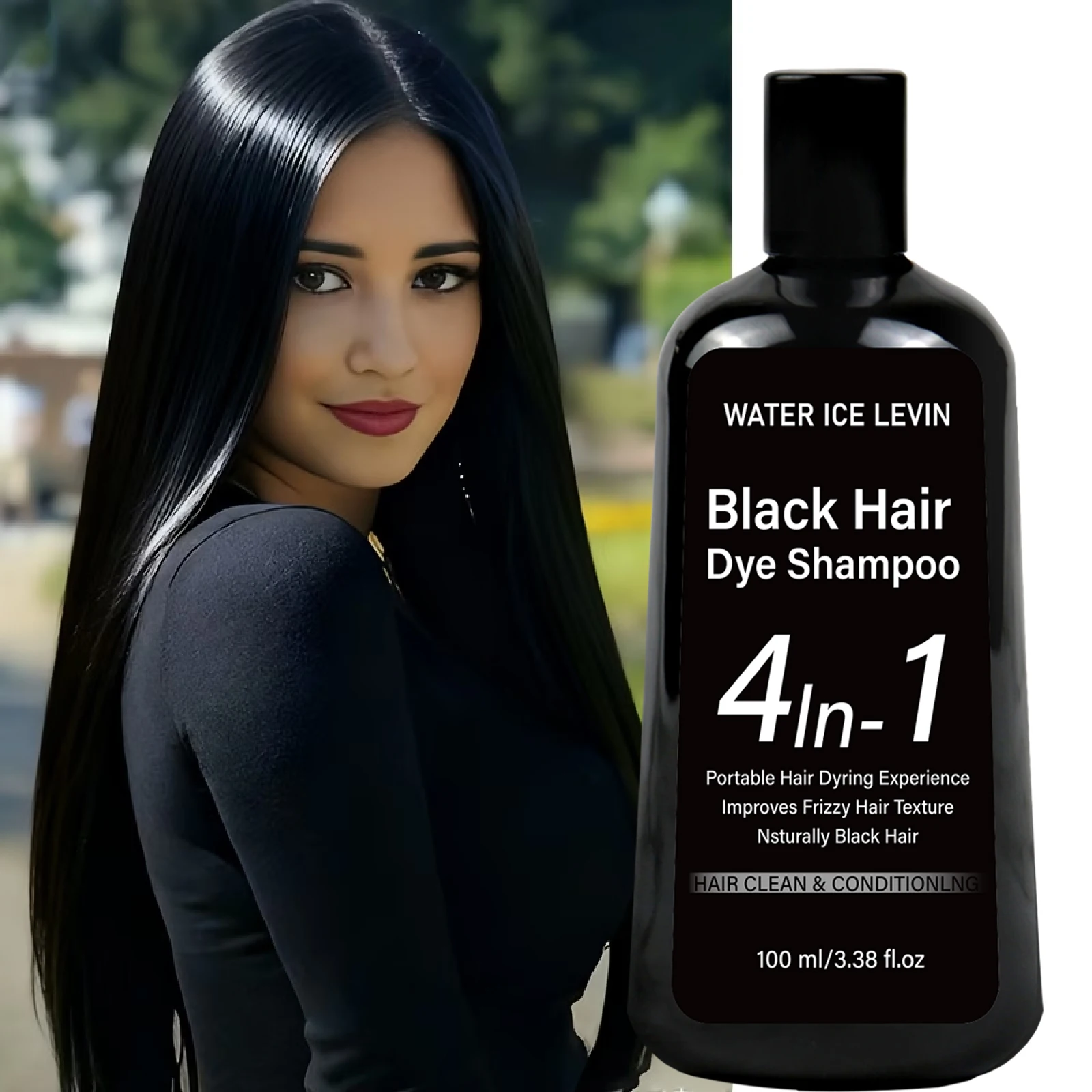 Black Hair Dye Shampoo with Conditioning, Smoothing Anti Frizz Formula for Soft Shiny Hair 100ml