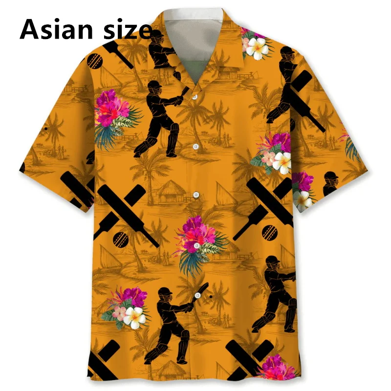

Full Print Cricket Tropical Hawaiian Shirts For Men Short Sleeve Button Up Beach Shirts Blouse Men's Cricket Sport Aloha Shirt