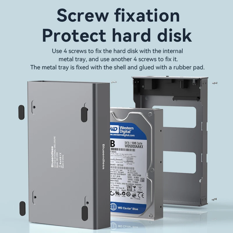 حافظة محرك الأقراص الصلبة Blueendless مقاس 3.5 بوصة SATA إلى USB3.1Type-C محول محرك الأقراص الصلبة الخارجي لقرص SSD حافظة HDD من الألومنيوم لسطح المكتب