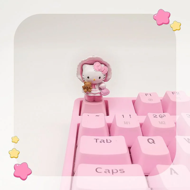 Cute Pink KT Cat Keycap Transparent PBT Personalized Customized Cartoon Key Cap for Mechanical Keyboard