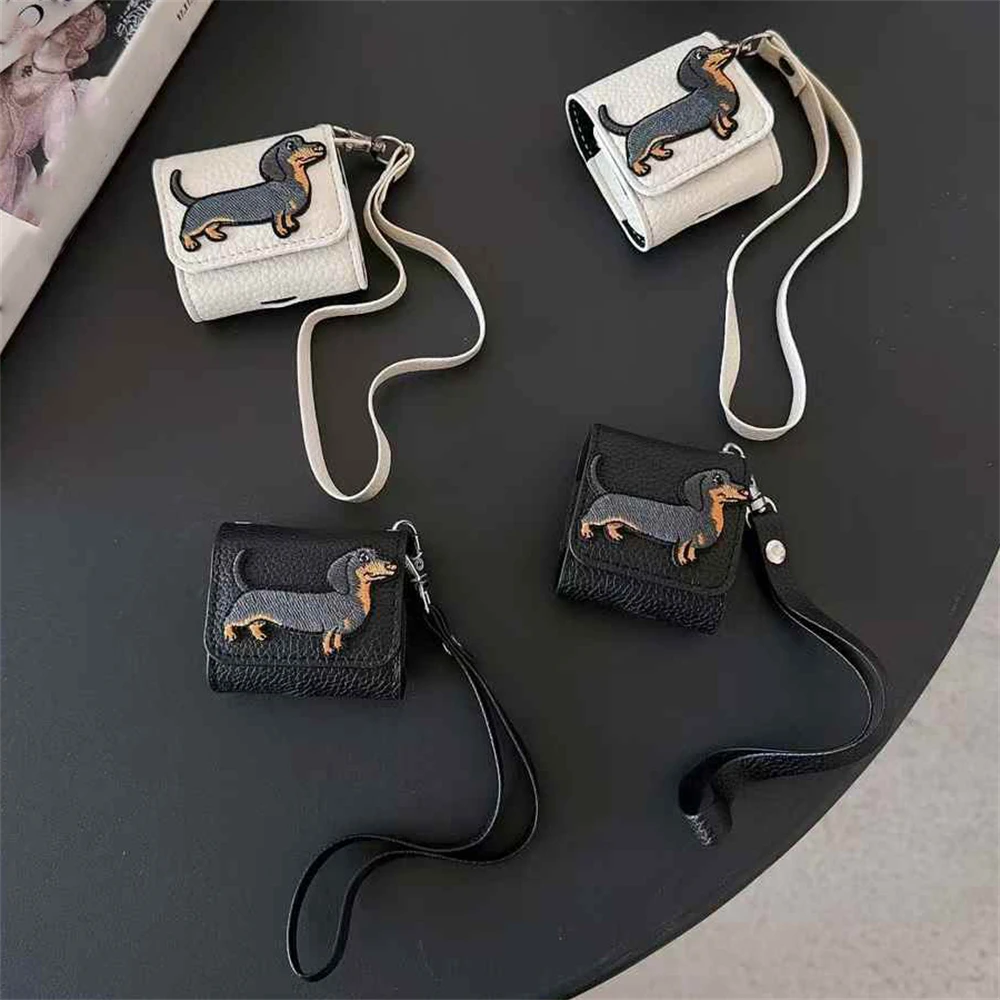 لطيف الإبداعية الحيوان الألماني الليتشي نمط فو الجلود حقيبة سماعة الاذن ل Airpods 1 2 3 4 برو 2 الغطاء الواقي مع قلادة