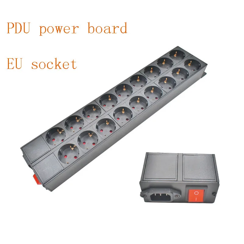 Aluminum alloy shell PDU high-power power board EU dual row socket C14 port 4-22AC with double break switch