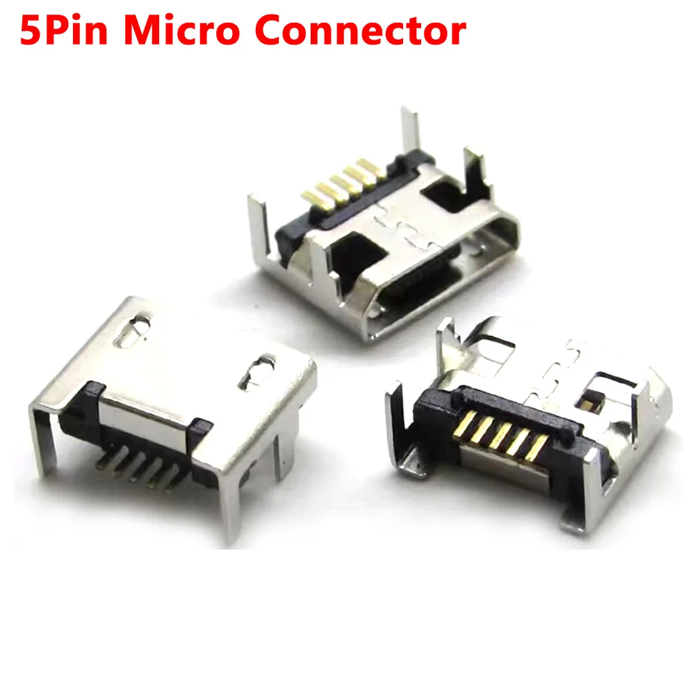 10pcs Micro USB Connector B Type Female Jack 5Pin long ping 4 feet DIP Straight mouth For PCB Smart Machine Interface Connector