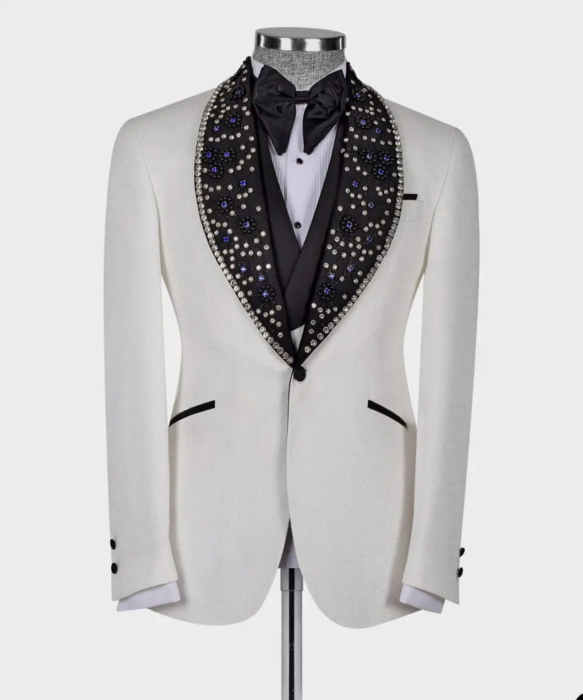 Tuxedos de mariage avec perles colorées pour hommes, vêtements de banquet du marié, revers châle, fête d'anniversaire sur mesure, spectacle de Rh, ensembles de pantalons noirs, 3 pièces