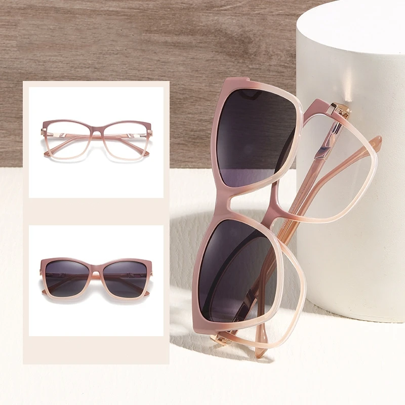 

YIMARUILI Fashion Driving Cat Eye Women Polarized Magnetic Clip-on Glasses Spring Legs TR90 Trendy UV400 Retro Eyeglasses Frame