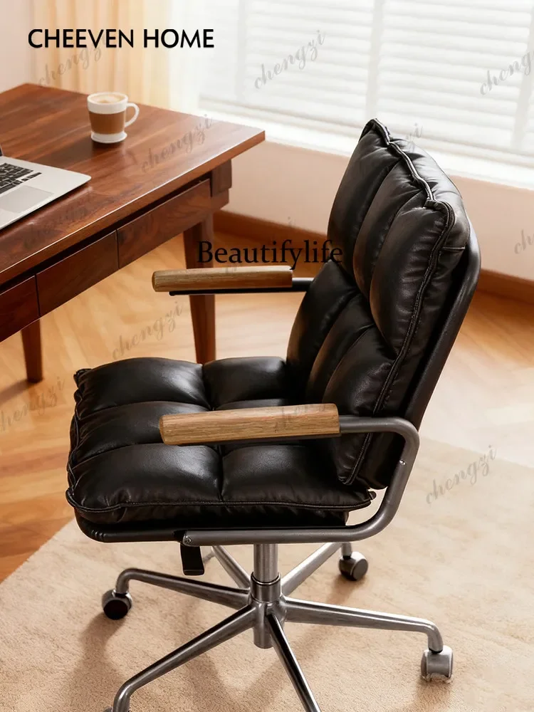 TTT Retro style black leather office chair can be lifted and lowered medieval computer chair study bedroom leisure swivel chair