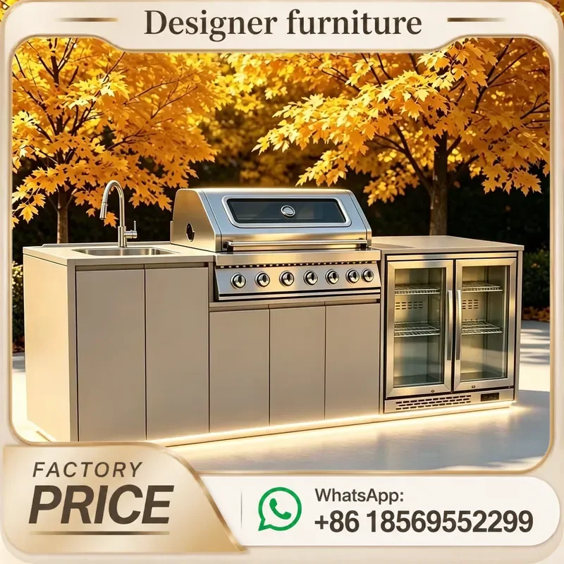 Premium Complete Outdoor Kitchen Cabinets with Garden Gazebo, IPX4 Outdoor Kitchen Set for BBQ Party & Garden Leisure