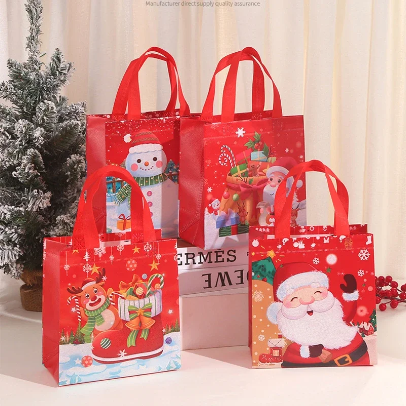 Merry Christmas Gift Bags with Handle Non-Woven Fabrics Santa Claus Snowman Candy Snacks Packing Pouch Christmas Party Deco