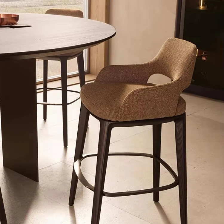 เก้าอี้บาร์ดีไซน์หรูหราทันสมัย นั่งสบาย ทนทาน หนังสังเคราะห์ ออกแบบตามหลักสรีรศาสตร์ โครงไม้ เก้าอี้สูงสำหรับใช้ในครัวและร้านอาหาร