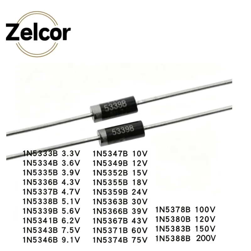 10PCS 5W Zener Diode 7.5V-200V 5W Zener Diode CASE17 1N5343B~1N5383B 1N5343B 1N5344B 1N5347B 1N5349B 1N5352B 1N5355V 1N5363B