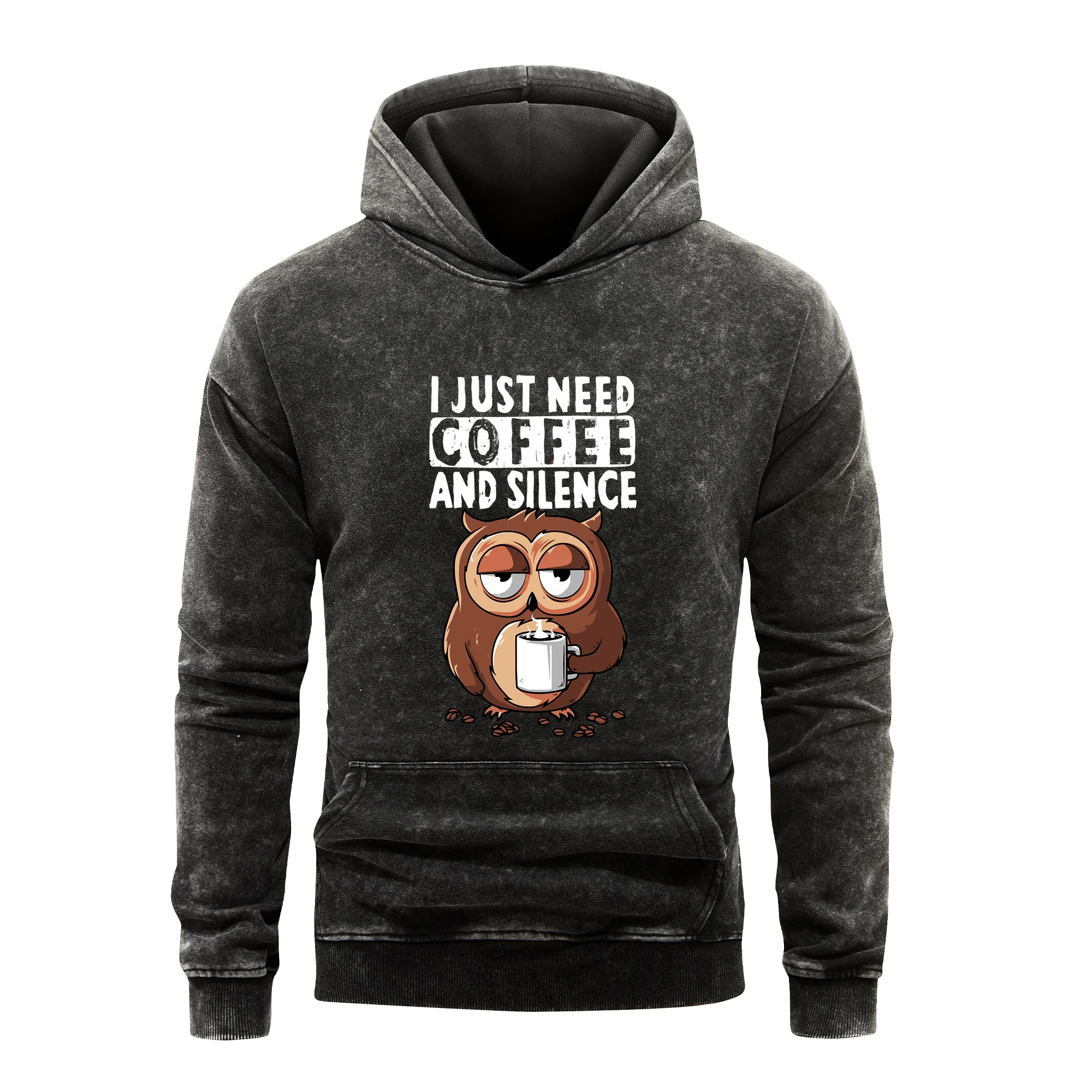 I Just Need Coffee And Silence Hoodie Mens Vintage Washed 100%Cotton Autumn Casual Warm Pullover Fashion Soft Hoodie Clothing