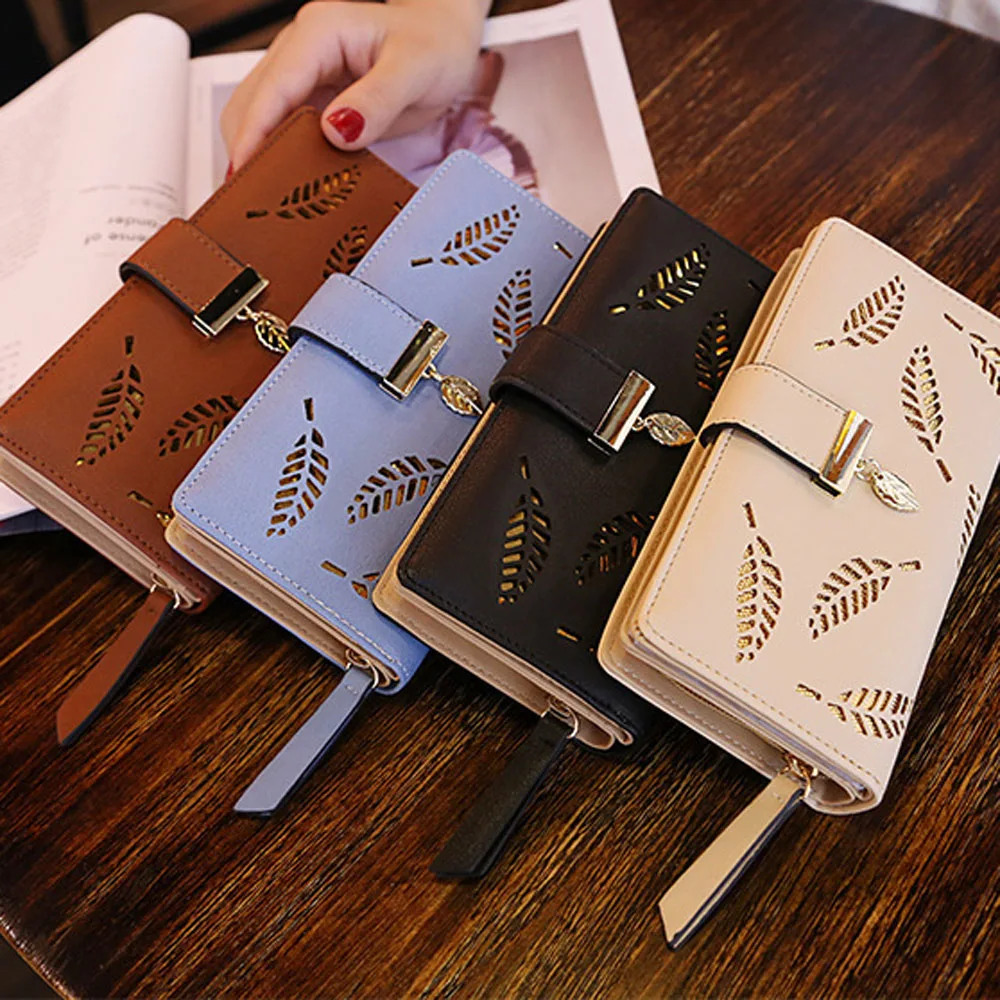 2024 Wallet Women\'s Large Capacity Bag Student Hollow Leaf Mobile Zero Wallet  Hot Selling Long Women\'s Multi