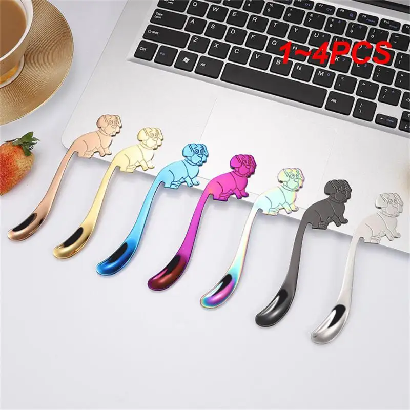 1~4PCS Teaspoon Tableware Mirror Polishing Exquisite Appearance Cute Dog Shape Seven Colors Available