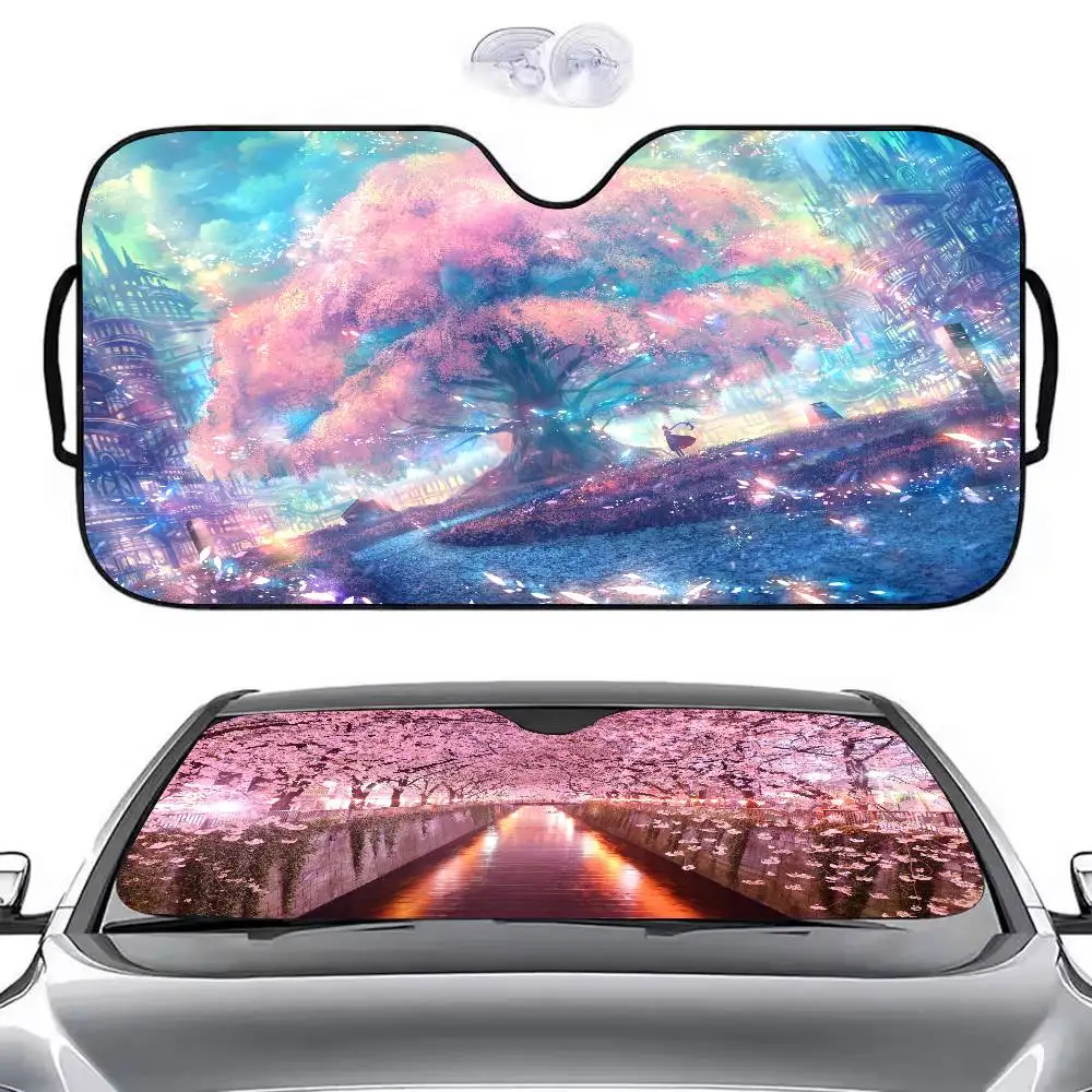 

Cherry Blossoms Pink Butterfly Tree Flower Car SunShade Parasol Car Windshield Sun Shade UV Protection and Interior Cooler