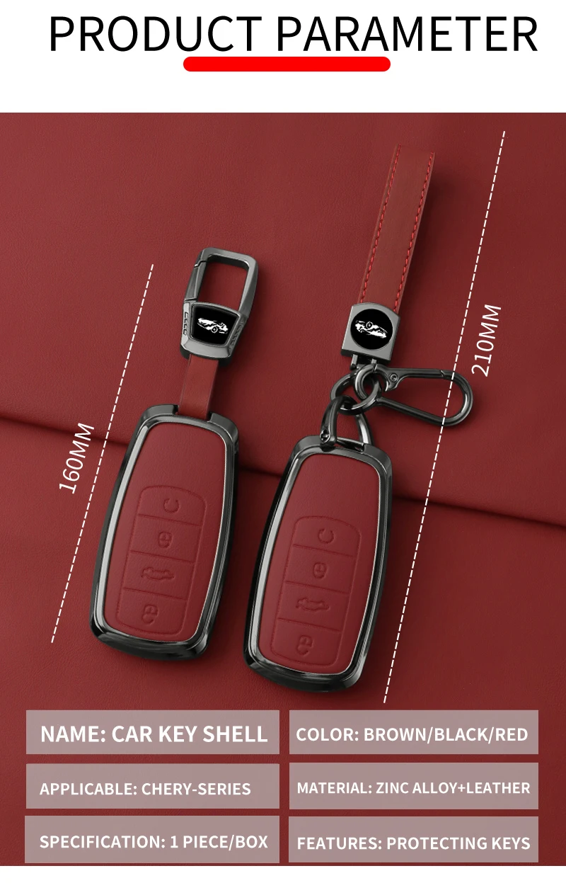 Schlüsselhülle aus Legierung und Leder für Chery EBRO S400 S700 S800 – Schutzetui für Autoschlüssel, Schlüsselanhänger, Auto-Innenausstattung – Detail 4