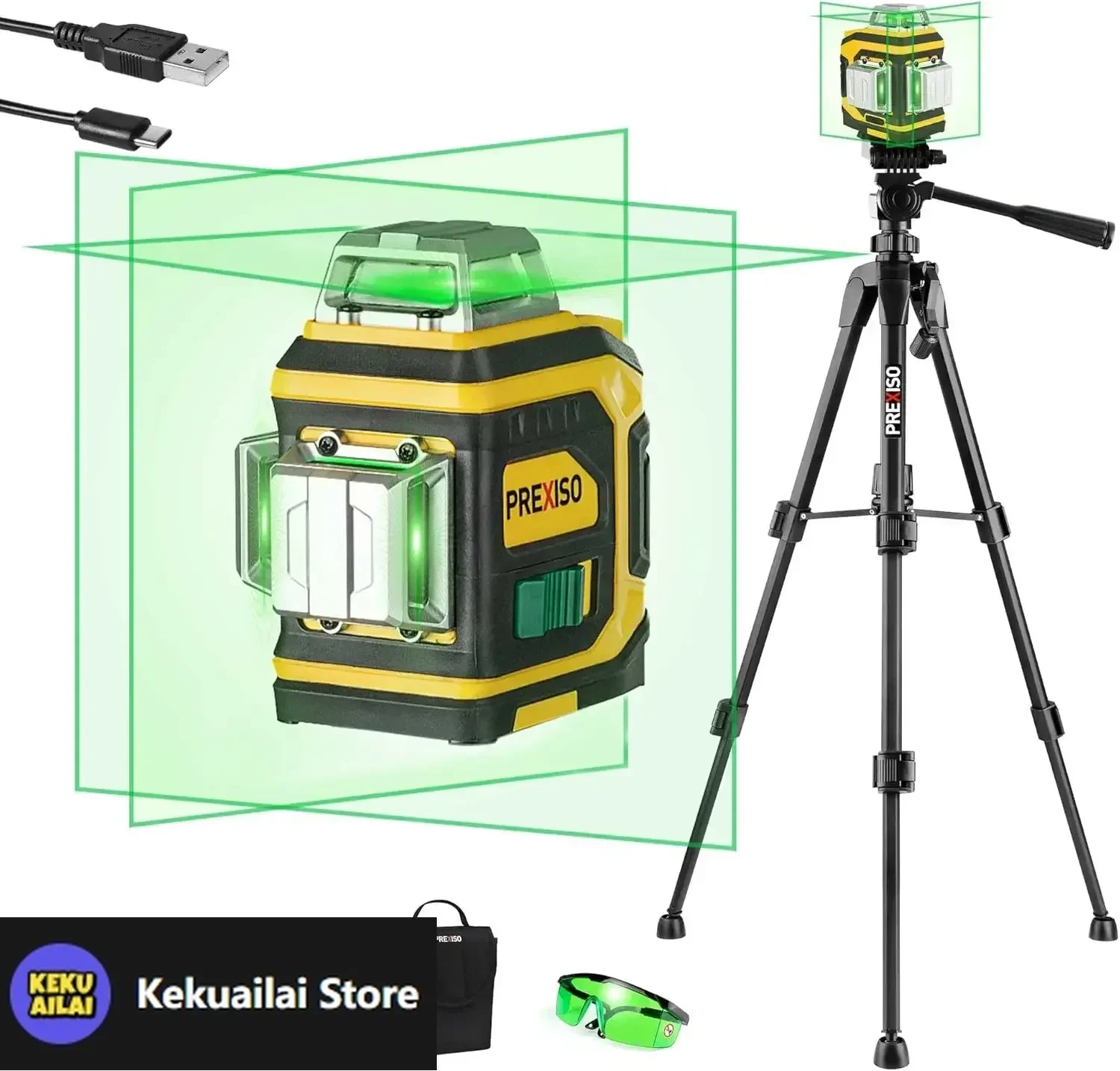 

Rechargeable 360° Self Leveling Green Laser Level with Tripod, Magnetic Base, Glasses - For Construction, Tile, Home Renovation