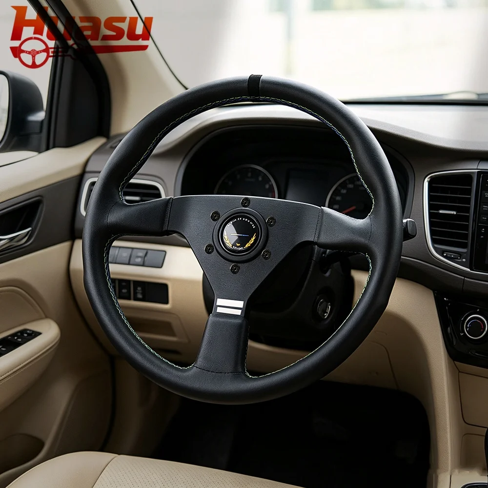 GM Style Racing Steering Wheel 14inch 350mm Real Leather Flat Car Modified Race Universal GM260910