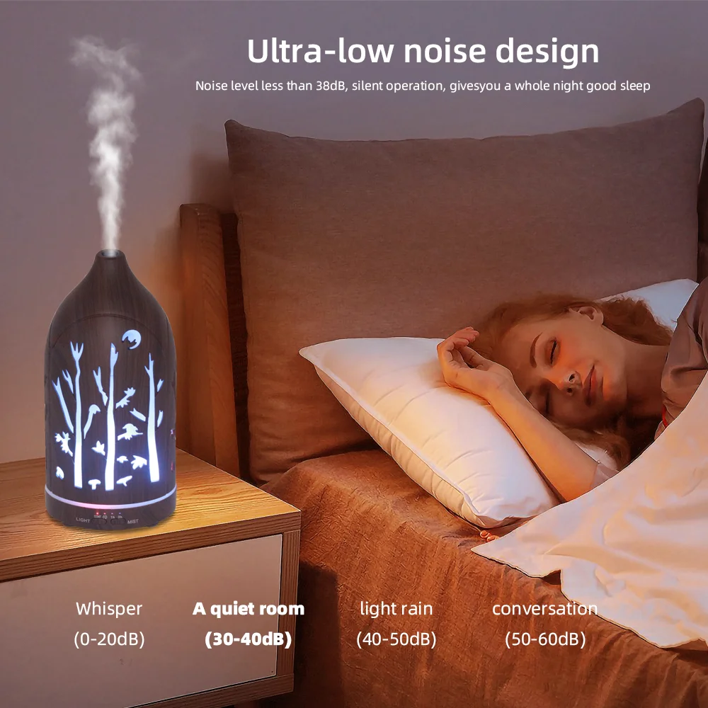 Relaxing Aromatherapy Diffuser 200ml Deep Wood Hollow Out Humidifier With Colorful Lights Quiet Operation for Yoga & Bedroom