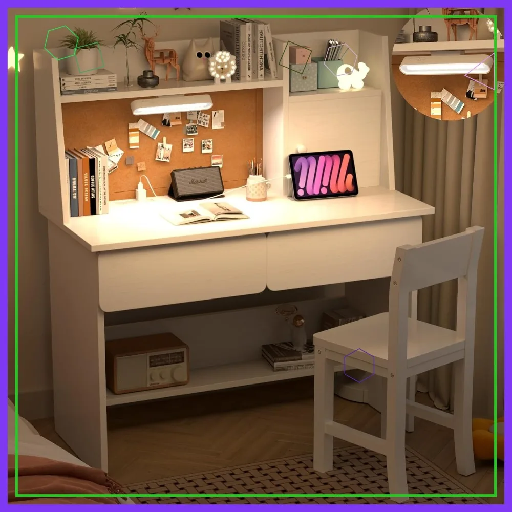 

Детский комплект: стол и стул с LED-подсветкой, USB-портом для зарядки, 2 ящиками и навесной полкой — прочная деревянная мебель