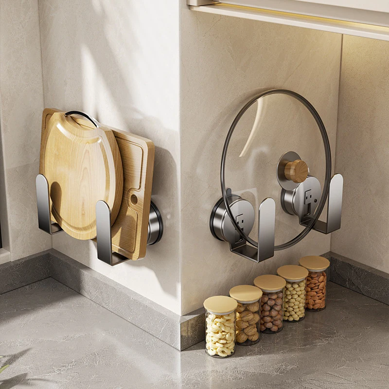 

Punch-free Wall-mounted Chopping Board Storage Rack Kitchen Wall Drain Rack Multi-purpose Strong Hook Suction Cup Pot Lid Rack