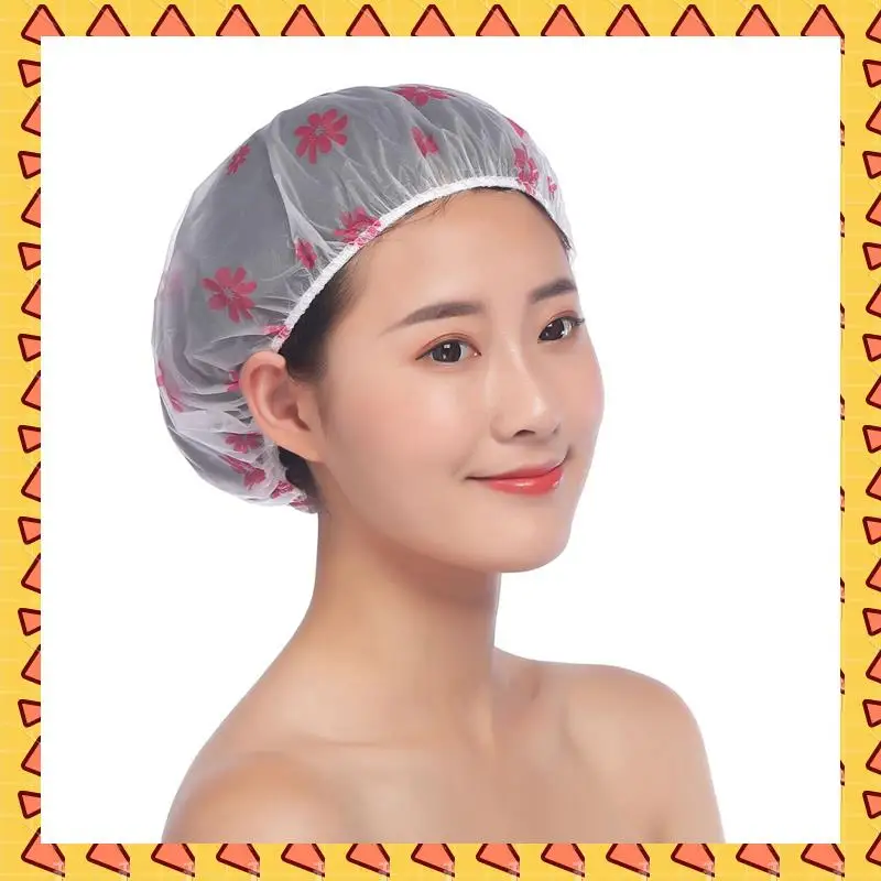 A008 30Pcs Waterproof Shower Cap Point Bath Hair Cover Elastic Bath Hat Bathing Cap For Women Bathroom Reusable Shower Hat