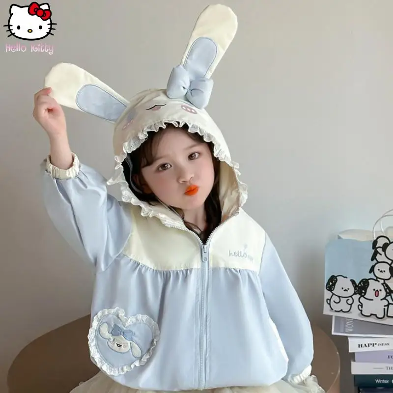 

Детская модная куртка-тренч с мультяшным принтом Cinnamoroll и Kuromi, ветровка для девочек, весна-осень
