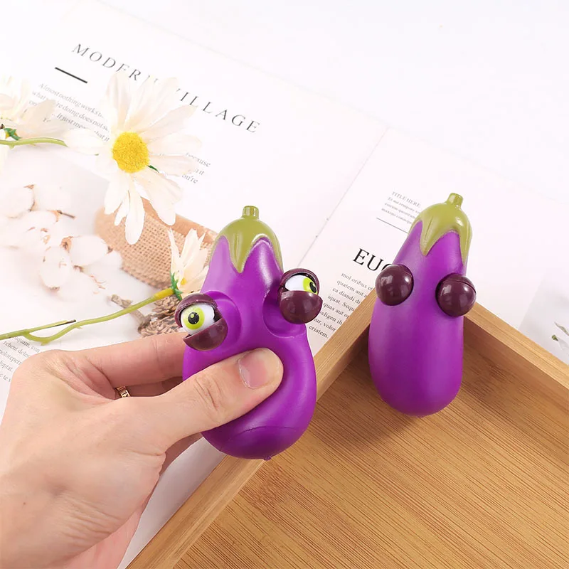 Anti-Stress Toy Eggplant With Narrow Eyes Squeeze Fidget Toys Squishy Funny Stress Relief For Kids Adults Gift Prop 1pcs J184