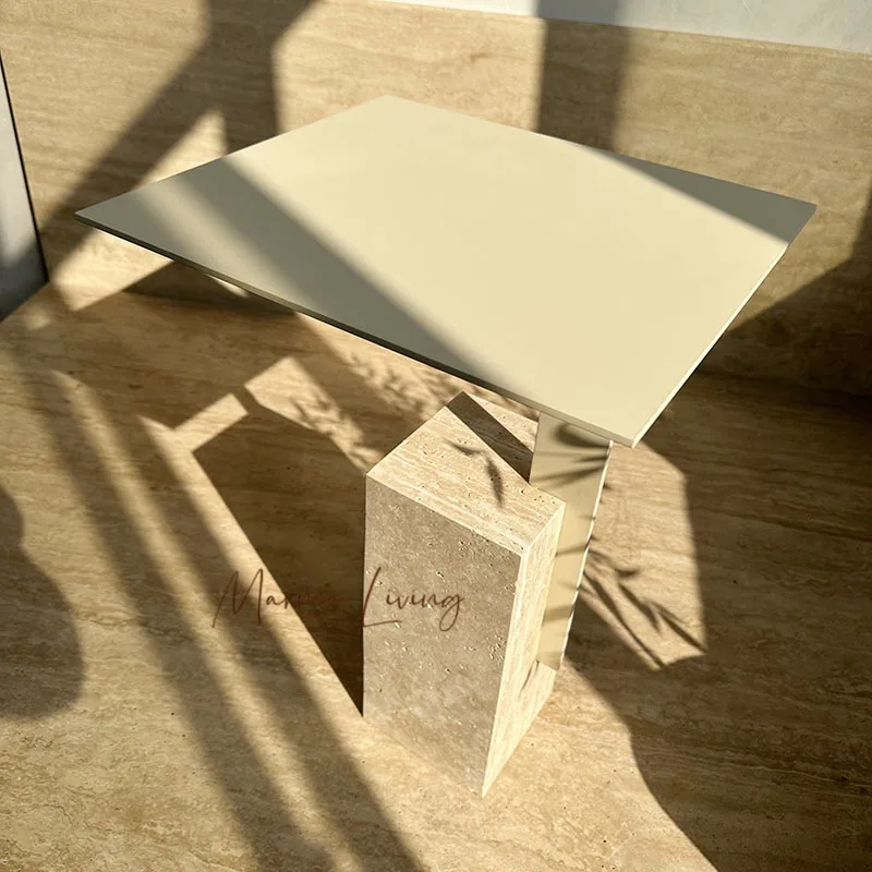 Medieval Natural Beige Cave Stone Corner Few French Villa Designer Model Room Living Room Sofa Small Table