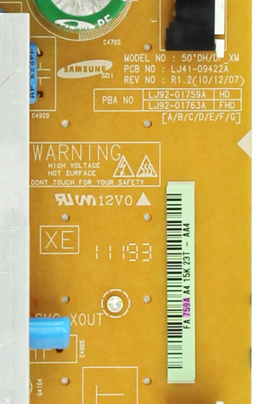 LJ41-09422A LJ92-01759A X-Main Board is for PL51D450A2X PN51D440A5D PN51D490A1D PS51D450A2M PS51D450A2S PS51D450A2W Plasma TV