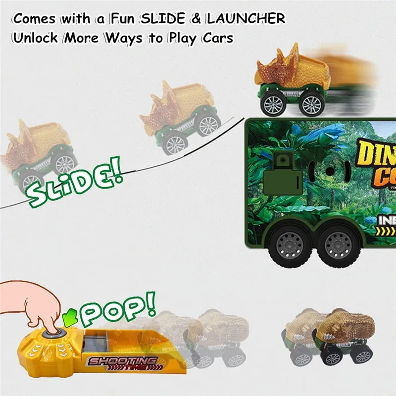 신제품 공룡 운송 자동차 트럭 장난감 조명 음악 풀백 차량 디노 컨테이너 스토리지 어린이용, 자동차 모델, 선물