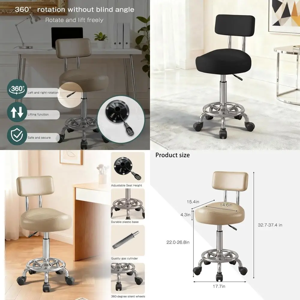 

Khaki PU Leather Swivel Chair with Lumbar Support and Footrest for Home or Office Use