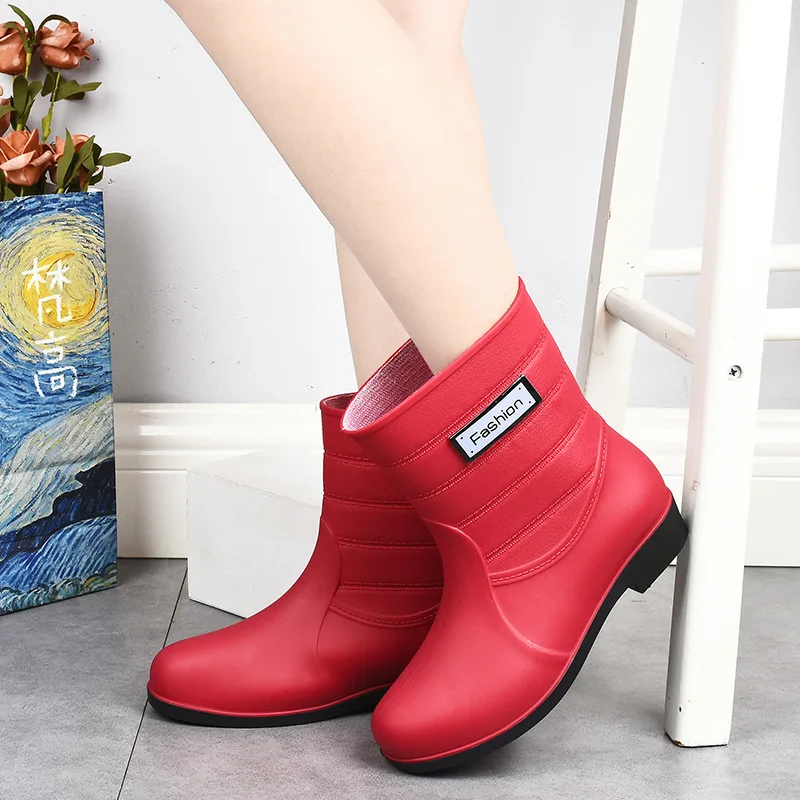 

Women's Shoes 2023 Solid Color Mid- Calf Women Rubber Boots Style Rain Boots Non-slip Outside Working Shoes Water Ladies Shoes