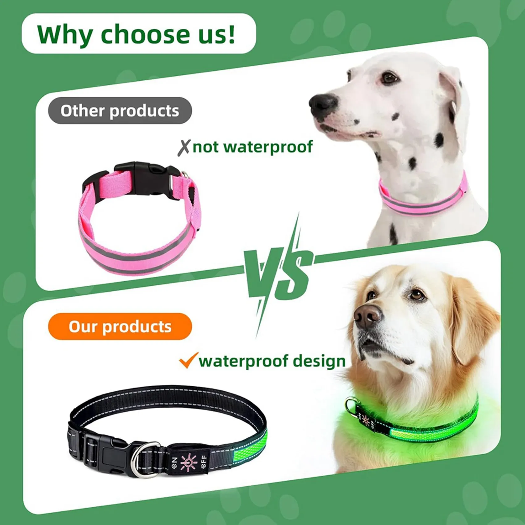 【Festival】2X LED Light Up Dog Collar Rechargeable Waterproof Safety Collars For Dogs During Night Walking Pet Flashing Gear