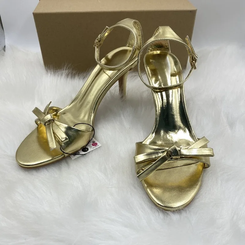 

Элегантные женские туфли на высоком каблуке с ремешком на щиколотке для выпускного вечера, классические летние женские современные сандалии с открытым носком и бантом
