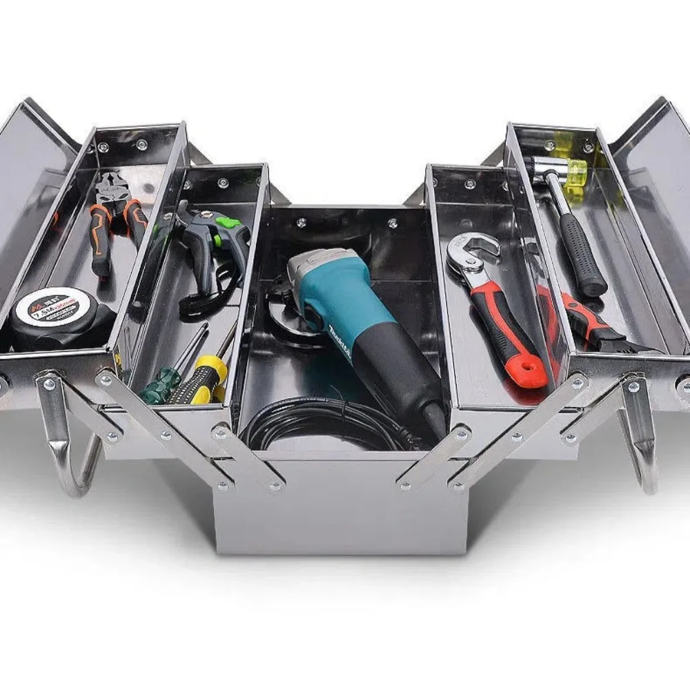 스테인레스 스틸 2층 도구 상자 두꺼운 다기능 도구 케이스 접이식 휴대용 3층 산업용 보관 도구 상자