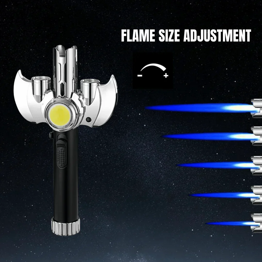 

Multi Purpose Metal Lightsaber Style Gas Lighter Powerful Flame Turbine Jet Torch Outdoor Windproof Lighter with COB Lighting