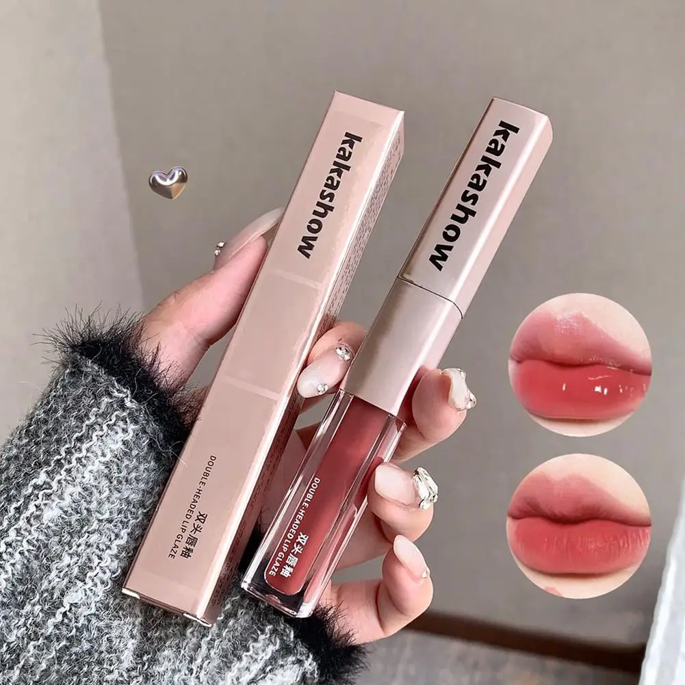 

Двусторонняя жидкая матовая помада-блеск для губ, стойкая, водостойкая, I2Q3