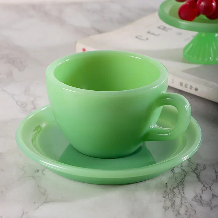 Retro European-style Simple Jade Porcelain Glass Coffee Cup Home with Handle High-grade Drinking Tea Cup Kung Fu Tea Set