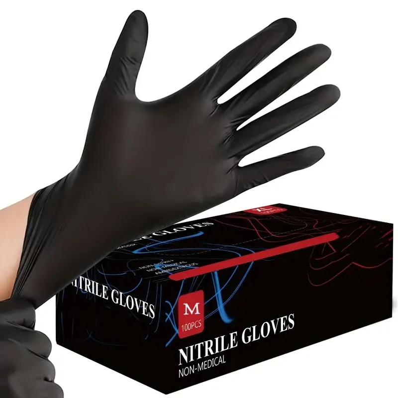 20/50/100PCS Black Nitrile Gloves Disposable Latex Free Cleaning Gloves Large Textured Hair Dye Mechanic Tattoo Kitchen Gloves