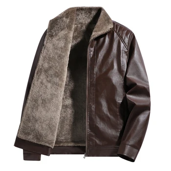 Men Leather Jacket Winter Fleece Lined Biker Jackets Fashion Motorcycle Jacket Faux Leather Coat Outwear Casual Streetwear 5