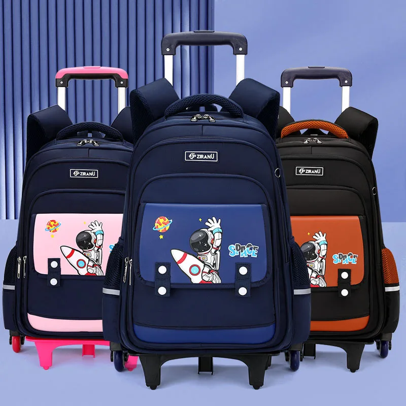 Children School Backpack with Wheels Students School Bags for Girls Boy Trolley School Bag Rolling Wheeled Backpack Book Bag