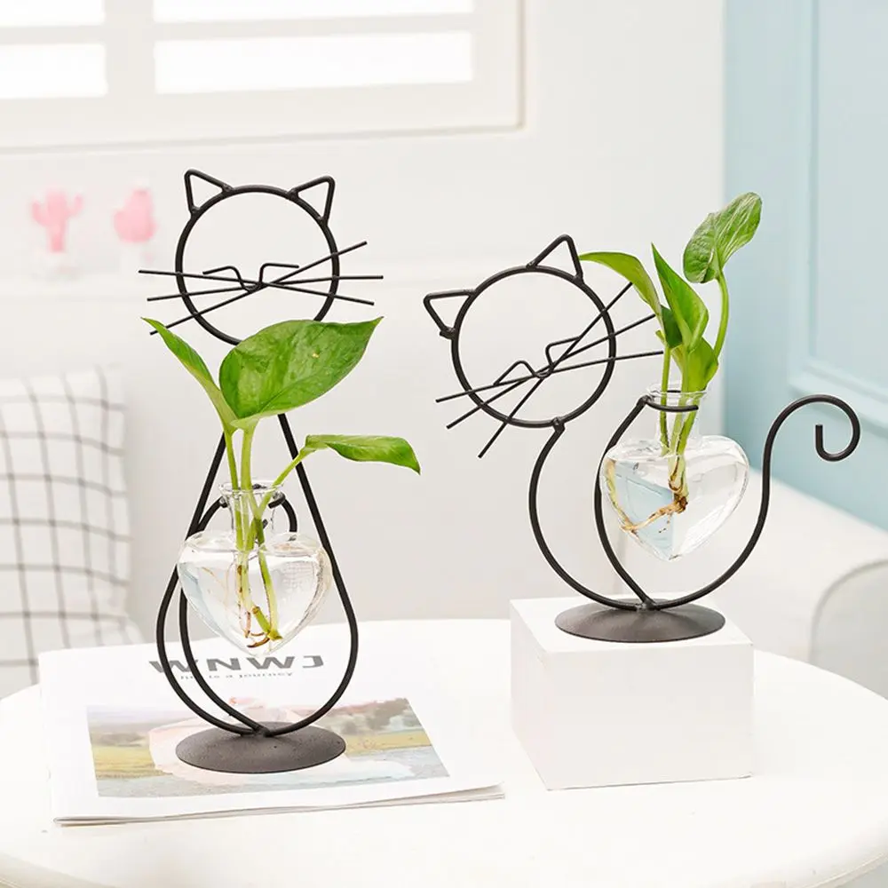 Home Decoration Simple Cat Love Heart Shape Clear Glass Vase Hydroponic Plant Vase Plant Flower Pot Flower Arrangement