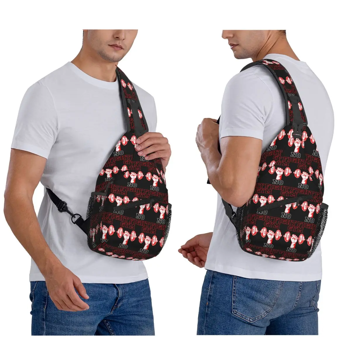 Red Gym No Fight Fitness Quotes Powerhouse Gym Chest Bag Men Sling Crossbody Backpack Chest Bag Traveling Daypack Shoulder Bag