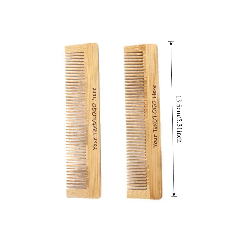 15PCS Custom Text Natural Bamboo Hair Combs with Fine Teeth Personalized Text Logo Carved Suitable for Women's Straight Hair