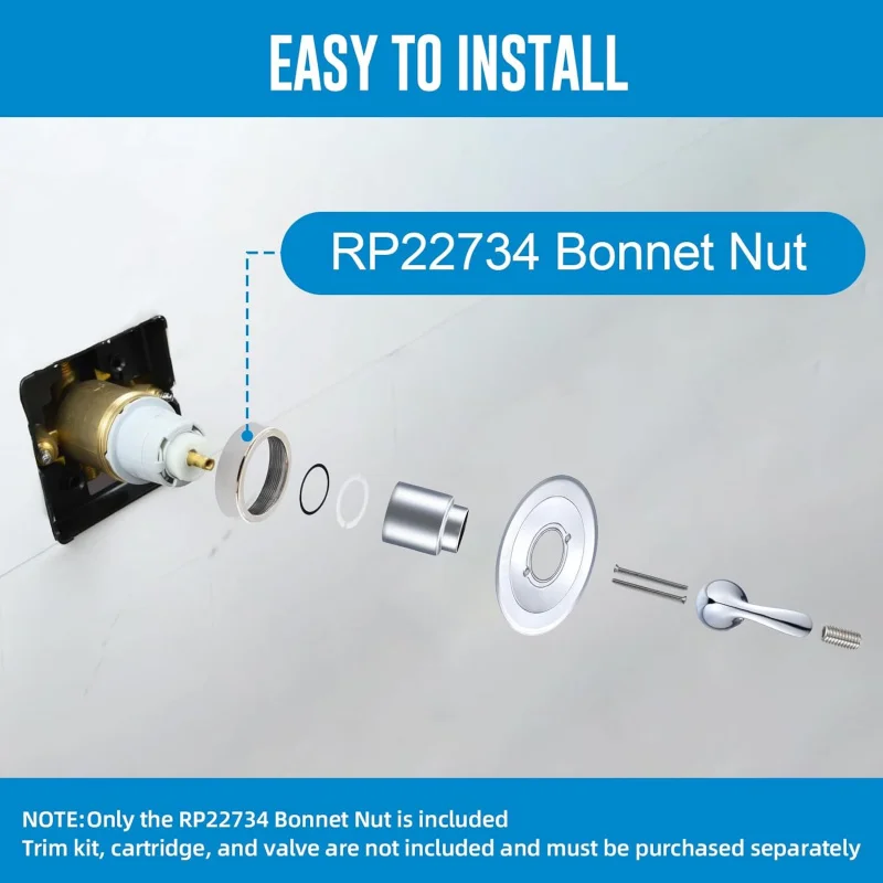 RP22734 Bonnet Nut, Compatible with R10000 and Single-Handle Shower Valves, Durable Brass Construction, Le